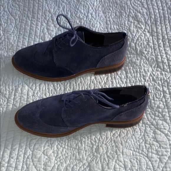 Blue Suede Wingtip Oxfords with Broguing